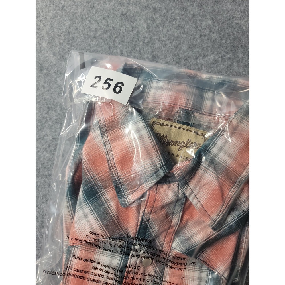 Wrangler Shirt Men's Med Orange Plaid Western Snap Short Sleeve Casual Cowboy - Picture 14 of 14
